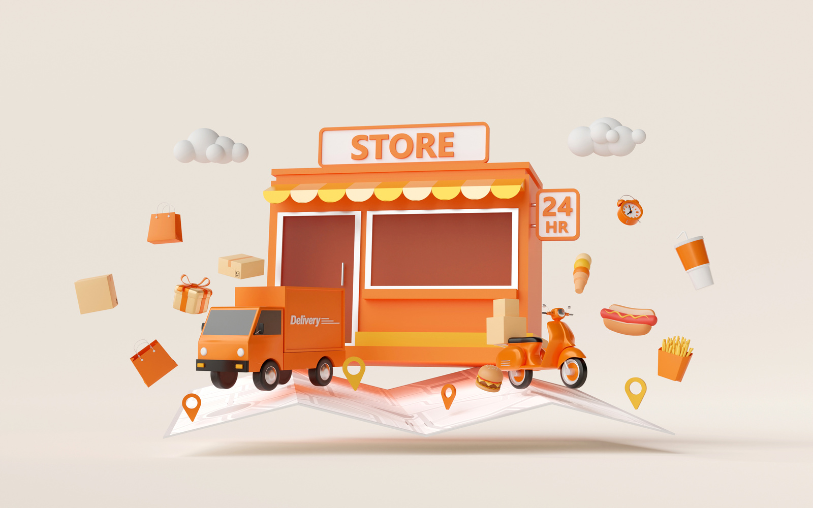 E-commerce concept, Convenience store shopping online and de